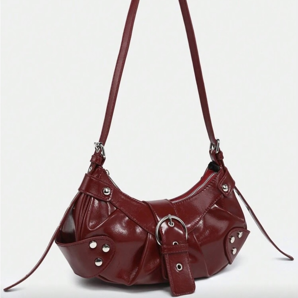 Burgundy Red Leather Shoulder Bag - Stylish Hobo